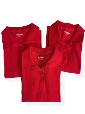 Old Navy Girls M (8) Red Long Sleeve School Uniform Polo Shirt Bundle of 3